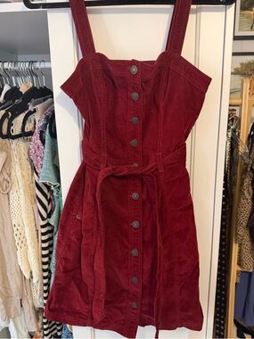 Abercrombie & Fitch Red Corduroy Button-Front Mini Dress